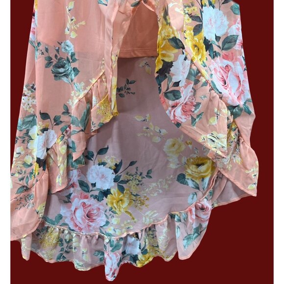 Rue 21 - Women's Summer Sleeveless High Low Hem Ruffle Floral Dress - Pink - XXS - Picture 10 of 16